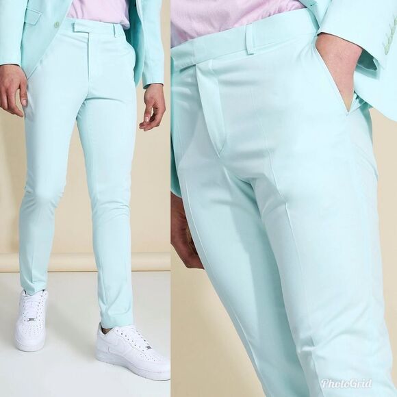 Boohoo Man Mint SKINNY BADGED SUIT TROUSERS - Picture 2 of 11